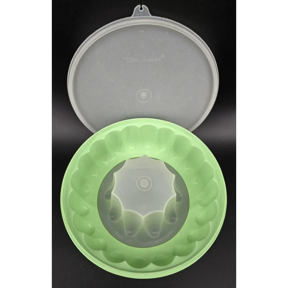Vtg Tupperware Jel-N-Serve Jello Mold Ice Ring 3 Pc 1202-4‎ Jadeite Mint Green